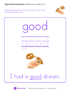 Read & trace the sight word - Good | Reading & Writing Worksheet