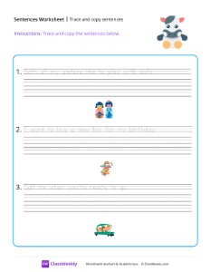 Trace and copy sentences - Cow | Reading & Writing Worksheet