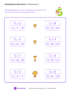 Multiply by 5 - Five Monkeys | Math Worksheet