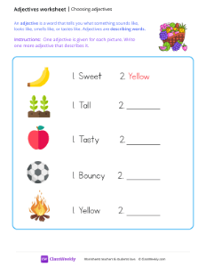 Choosing Adjectives - Fruit Basket | Grammar Worksheet