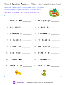 Add, subtract and multiply (with parentheses) - Tiger | Math Worksheet