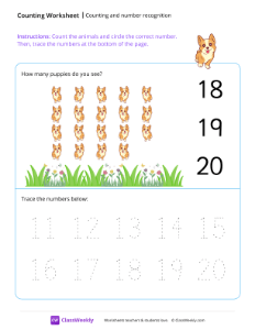 Counting and number recognition (19) - Puppy | Math Worksheet