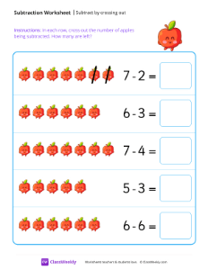 Subtract by crossing out - Apple | Math Worksheet