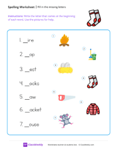 Fill in the missing letters - Socks | Reading & Writing Worksheet