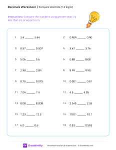 worksheet-Compare-decimals-(1-2-digits)---Idea