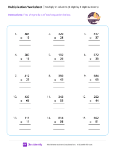 Multiply 2 by 3 digit numbers - Moon | Math Worksheet