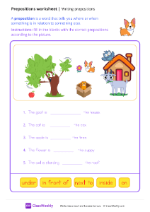 Writing Prepositions - Happy Pup | Grammar Worksheet