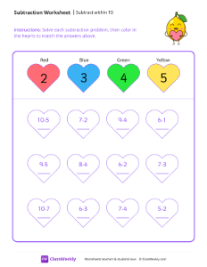 Subtract within 10 - Lemon | Math Worksheet