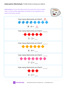 Subtract by crossing out objects - Laugh | Math Worksheet