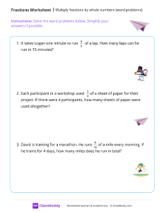 Multiply fractions by whole numbers - Plane | Math Worksheet