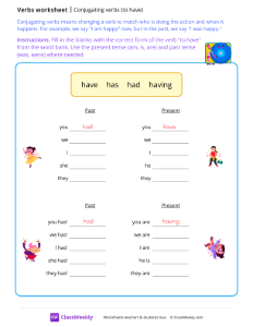 Conjugating verbs - To have | Grammar Worksheet