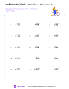 2-digit divided by 1-digit (no remainder) - Bike | Math Worksheet