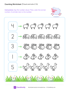 Count and color up to 5 - Sheep | Math Worksheet