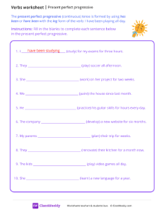 Present Perfect Progressive - Sun Slurpy | Grammar Worksheet