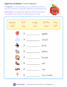 Common Adjectives - Apple | Grammar Worksheet