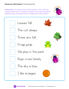 Counting Words - Bug | Reading & Writing Worksheet