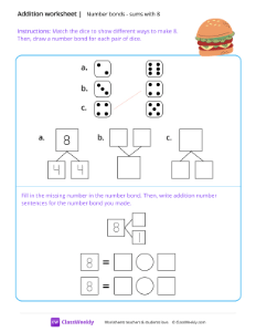 Number bonds (sums with 8) - Burger | Math Worksheet