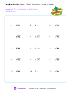 2-digit divided by 1-digit (no remainder) - Tigers | Math Worksheet