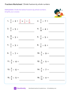 Divide fractions by whole numbers - Camping | Math Worksheet