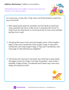 worksheet-Addition-word-problems---Beach