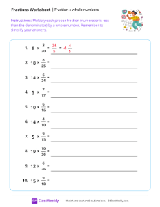 Fraction x Whole Numbers - Shop | Math Worksheet