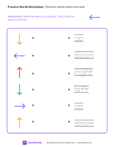 Direction words (match and trace) - Left Arrow | Reading & Writing Worksheet