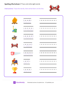 Trace and Write Sight Words - Mr. Crab | Reading & Writing Worksheet