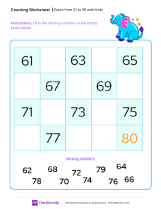 Count from 61 to 80 with hints | Math Worksheet