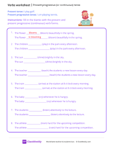 Present Progressive Tense - Inspired | Grammar Worksheet