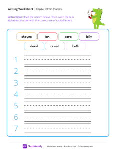 Capital letters (names) - Crocodile | Reading & Writing Worksheet