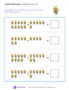 Add objects (up to 20) - Bees | Math Worksheet