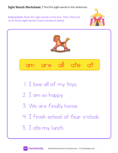 Find the sight words in the sentences - Circus | Reading & Writing Worksheet