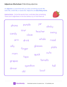 Identify Adjectives - Strawberry | Grammar Worksheet