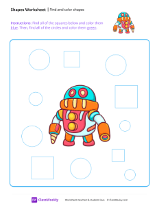 Find and color shapes - Circles and squares | Math Worksheet