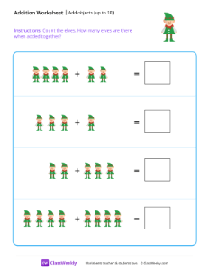 Add objects (up to 10) - Elves | Math Worksheet