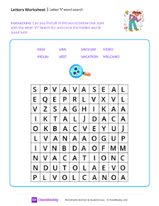 Letter V word search - Wonderland | Reading & Writing Worksheet