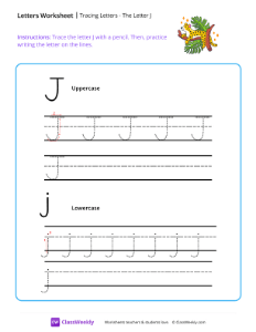 Tracing Letters - The Letter J | Reading & Writing Worksheet