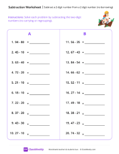 Two Digit Subtraction - Trail Bike | Math Worksheet