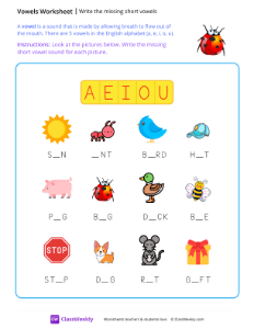 Write the Missing Short Vowels - Ladybug | Reading & Writing Worksheet