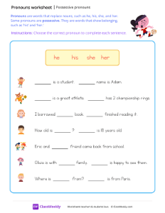 She vs. Her and He vs. His | Grammar Worksheet