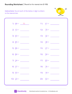 Round to the nearest ten (0-100) - Light bulb | Math Worksheet