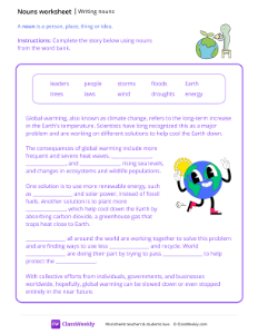 Writing Nouns - Global Warming | Grammar Worksheet