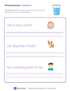 First Word Capitalization - Water | Reading & Writing Worksheet