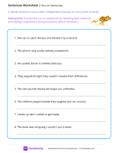 Run-on Sentences - Cheetah | Reading & Writing Worksheet