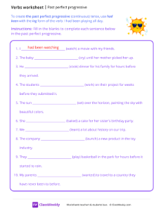 Past Perfect Progressive - Sun Shades | Grammar Worksheet