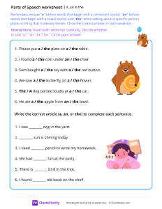 A, an & the - Groundhog | Grammar Worksheet