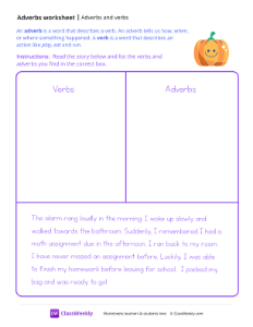 Adverbs and Verbs - Pumpkin | Grammar Worksheet