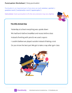 Story punctuation - School Day | Reading & Writing Worksheet