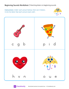 Matching Letters to Beginning Sounds - Umbrella | Reading & Writing Worksheet