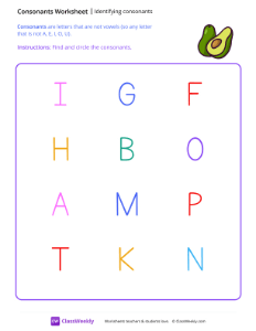 Identifying Consonants - Avocado | Reading & Writing Worksheet